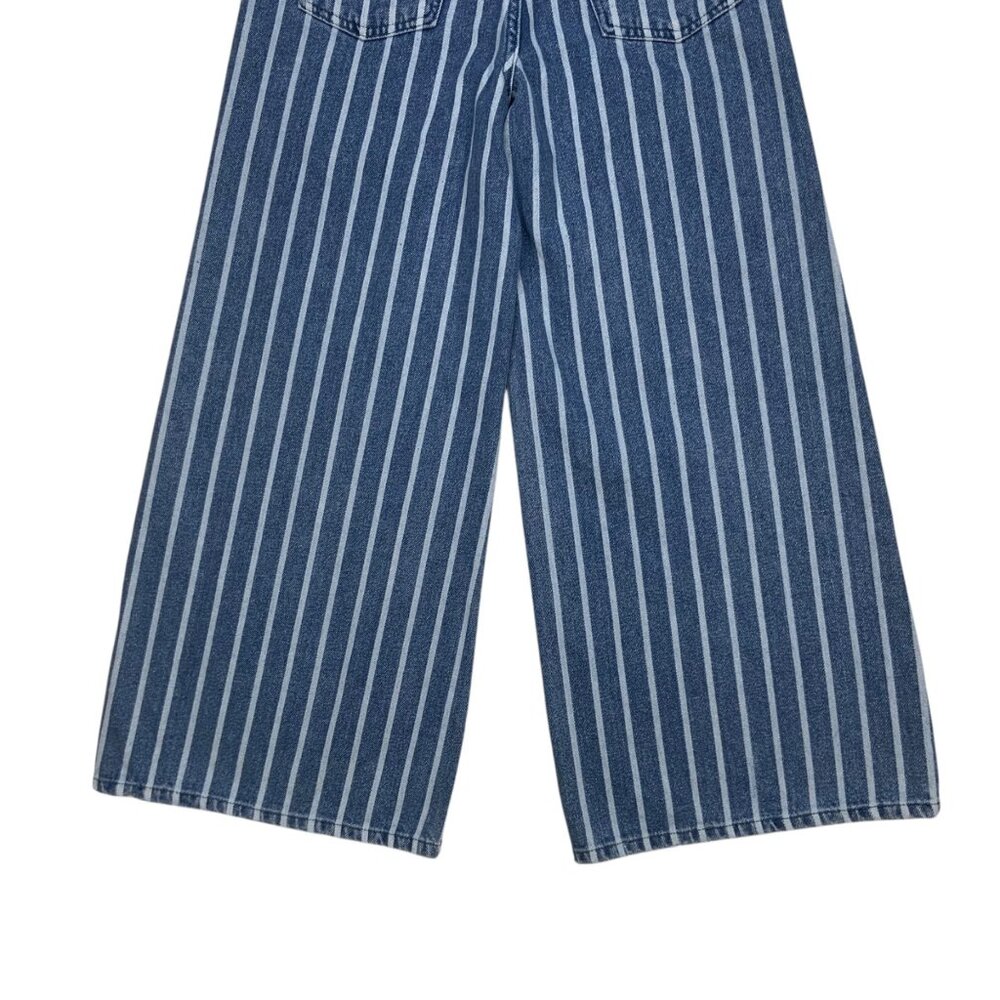 Free People Blue & White Striped Wide Leg Jeans - Picture 10 of 12